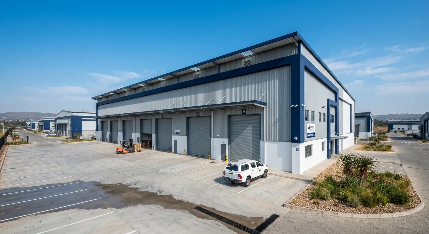 Completed Msasa Industrial Warehouse exterior with navy cladding